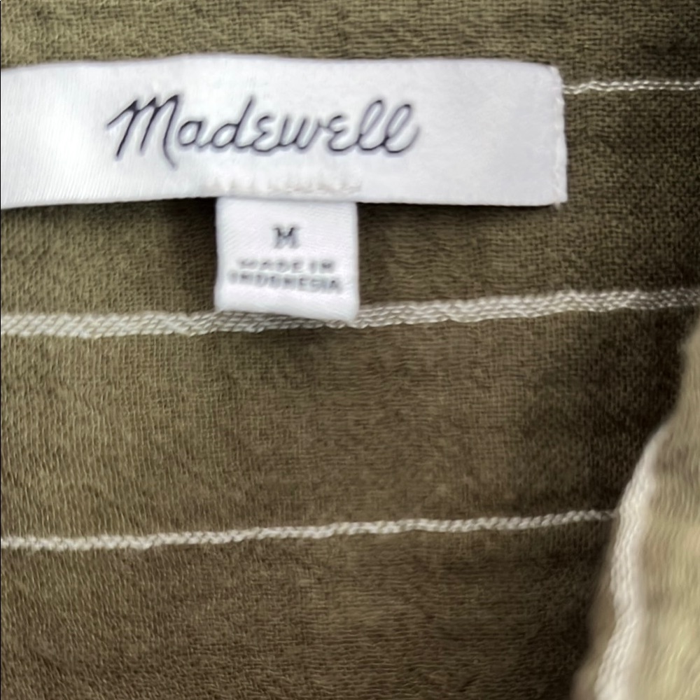 Madewell Olive Green Striped Cotton Shirt View 5